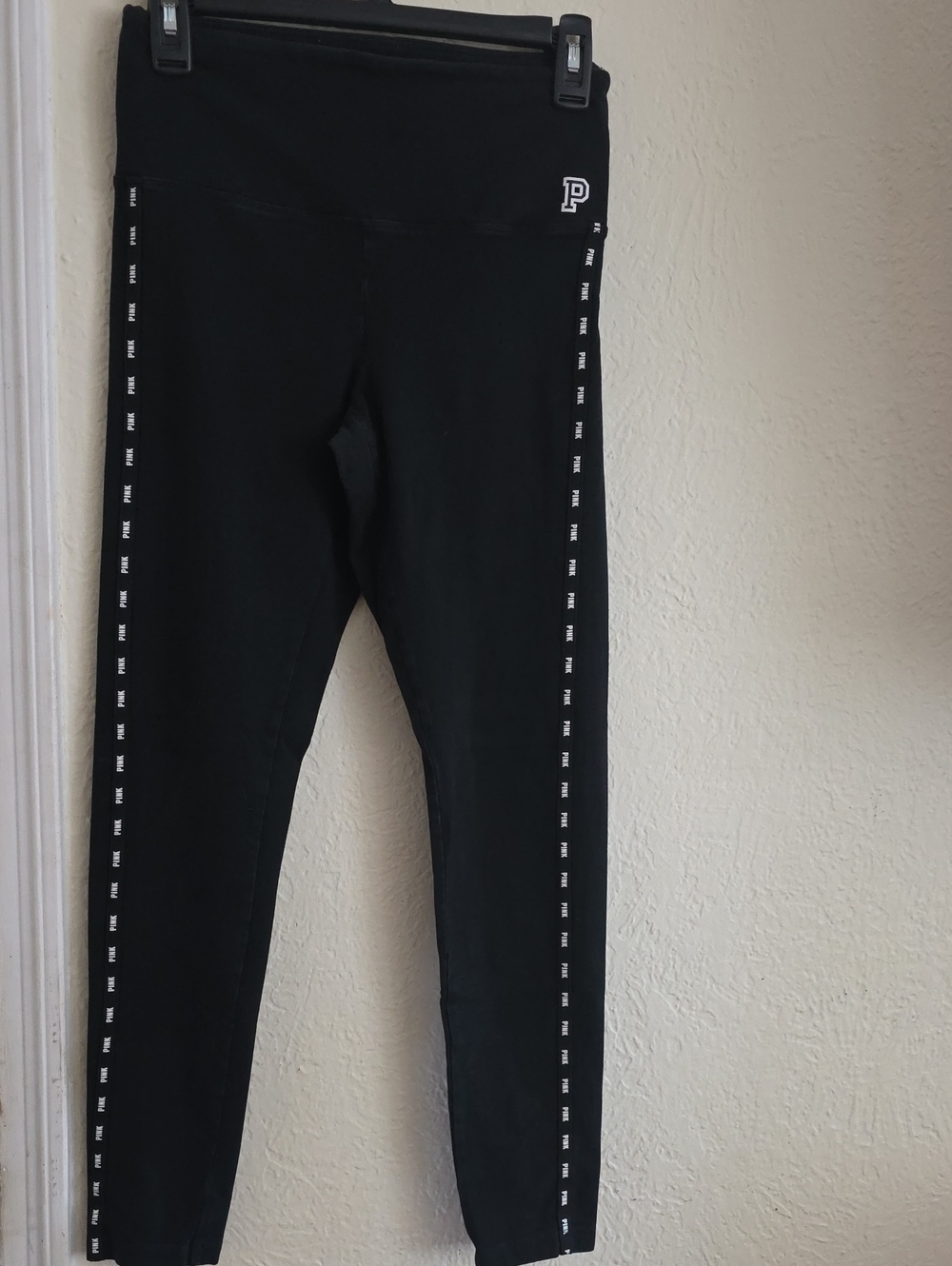 PINK Victoria's Secret Black Logo-Trim High-Waist Leggings